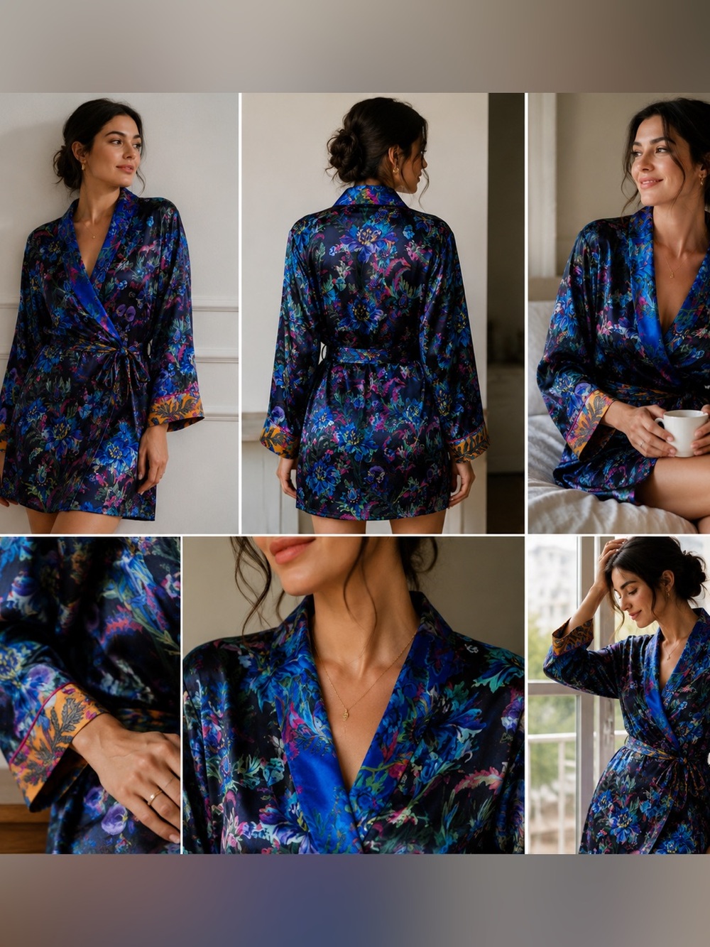H&M EDITION Short Patterned Satin Kimono Jacket NWT 8